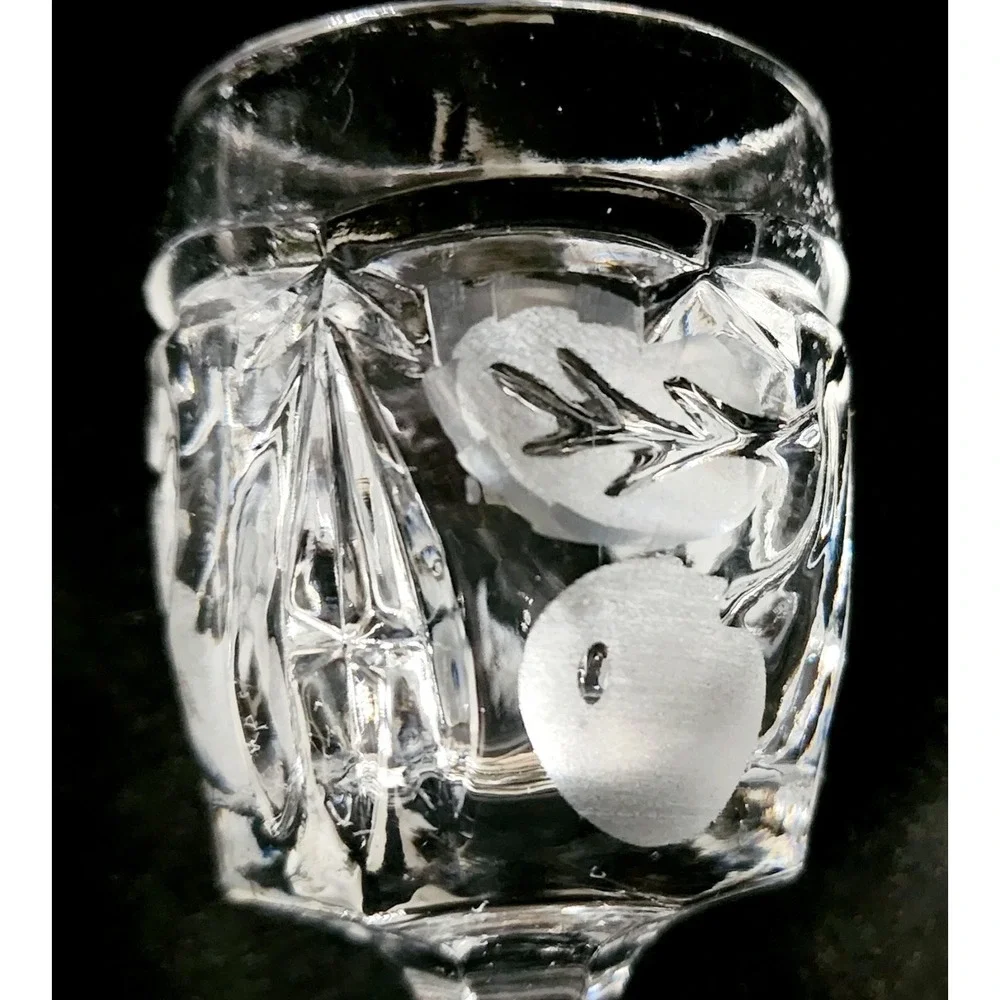 Cherry Strawberry Etched Clear Crystal Port Cordial Glasses Set Of 4